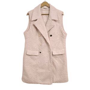 Vila Curly Teddy Cream Sleeveless Coat Buttons Warming Waistcoat Size L Soft